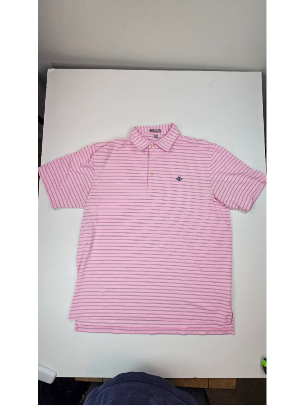 Peter Millar Summer Comfort Polo Mens L Pink Stripe Charlotte Country Club Golf
